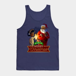 Afro Santa Surprised Red-handed Eating Cookies on Christmas Eve Holidays Tank Top